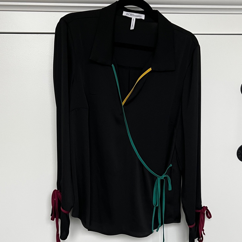 BCBGMaxAzria Black Blouse with Colorful Trim